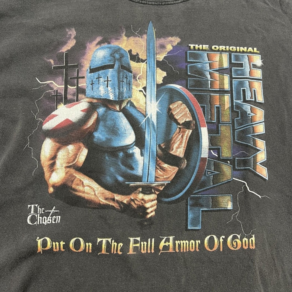 Gildan T-Shirt Mens XL Black The Chosen Full Armor Of God Heavy Metal jesus tee
